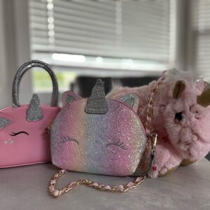 Unicorn Glitter Kids Handbag Set - Pink and Rainbow